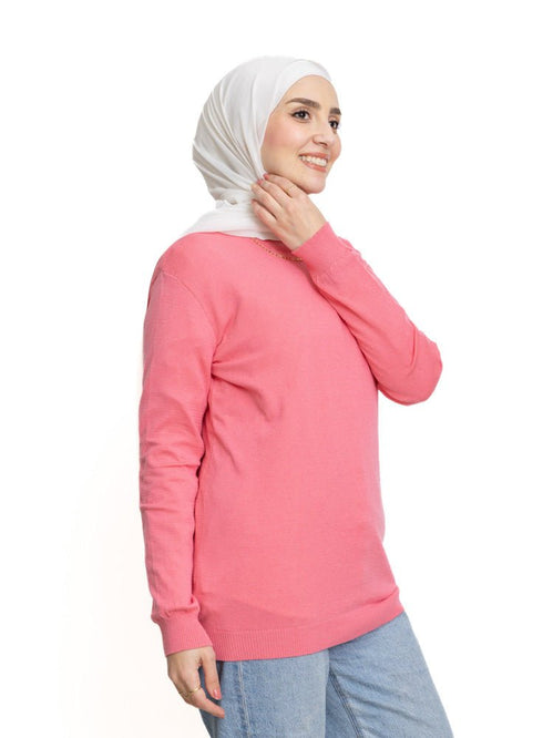 Pink Round Knit Pullover - Khotwh